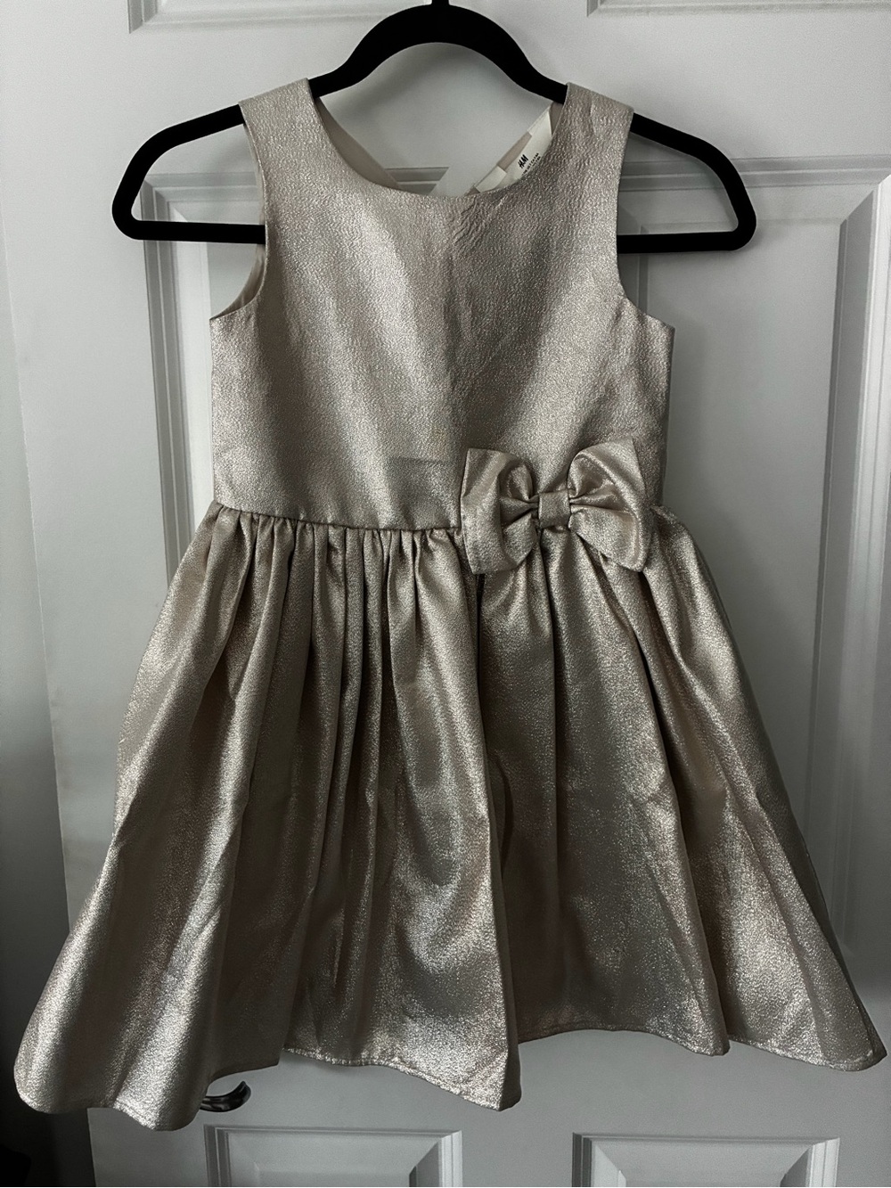 NWT - Girls Metallic Bow Party Dress in Champagne